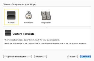 templates selection window of Dashboard widgets